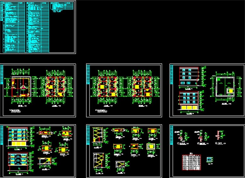 四层宿舍详细全套建筑图CAD图纸 0