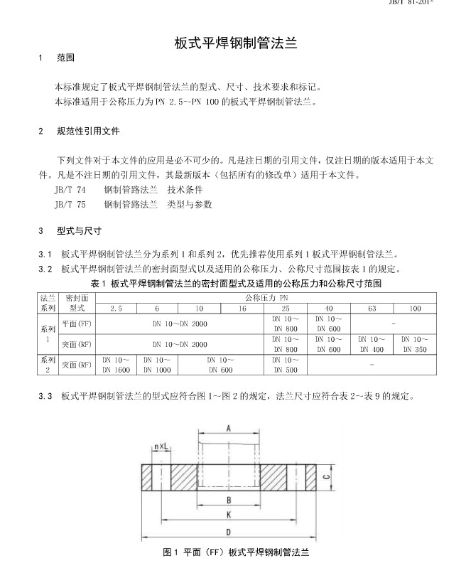 JBT81-2015板式平焊钢制管法兰 pdf免费版1
