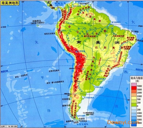 南美洲地图地形图 高清无水印0