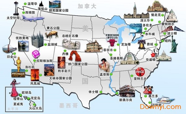 美国旅行景点分布图 高清版0
