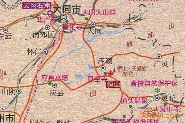 山西省旅游资源分布图