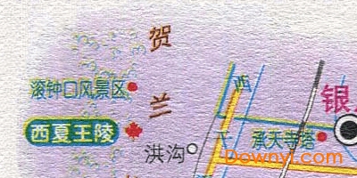 银川到西夏王陵旅游路线地图