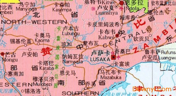 赞比亚地图中文版 1