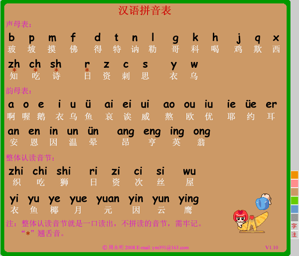 汉语拼音表打印版