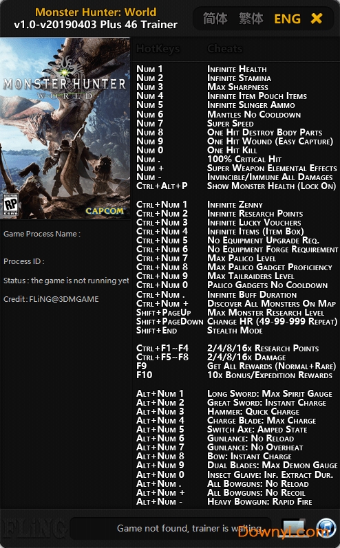怪物猎人世界四十六项修改器 v1.0 风灵月影pc版0