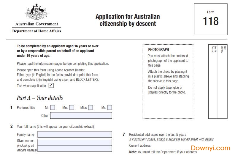 澳大利亚继承类公民证申请118表格