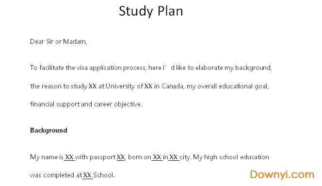 加拿大學習計劃書范本