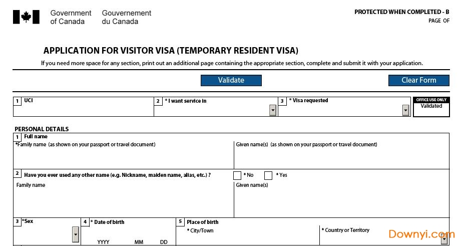 临时居民访问签证申请表