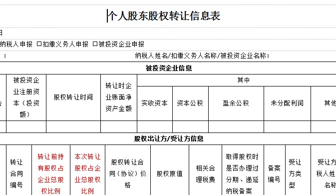 个人股东股权转让信息表模板