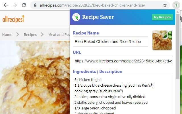 recipe saver extension扩展程序